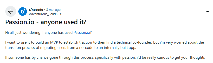 Reddit post on Passion.io