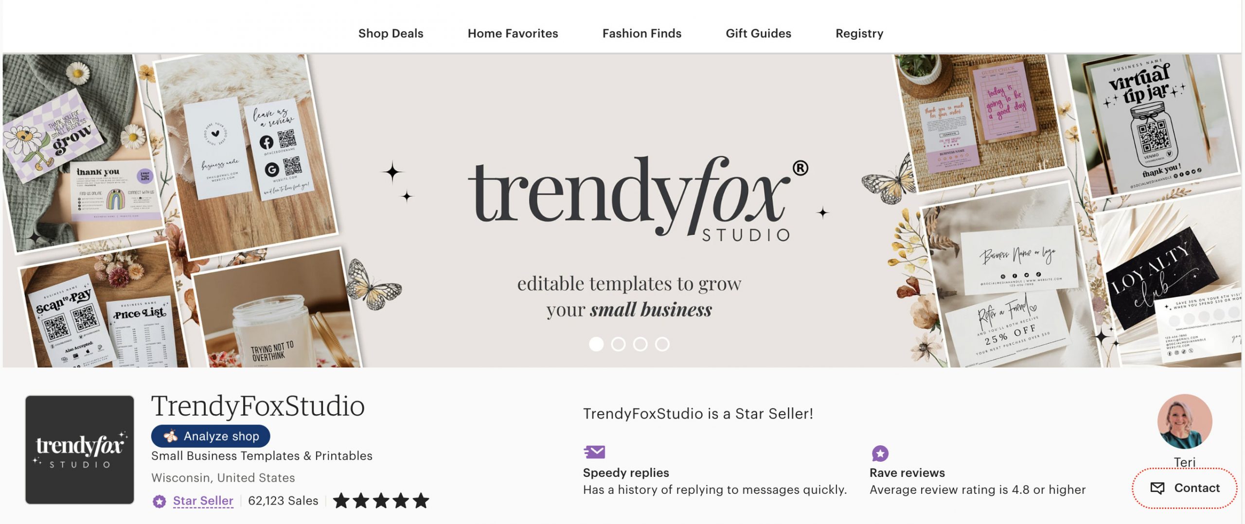 Trendy Fox Studio business card store