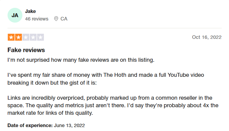 The hoth negative trustpilot review