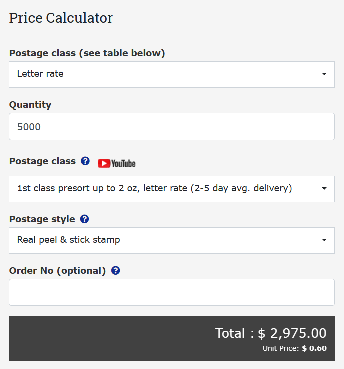 ITIDirectMail postage price calculator
