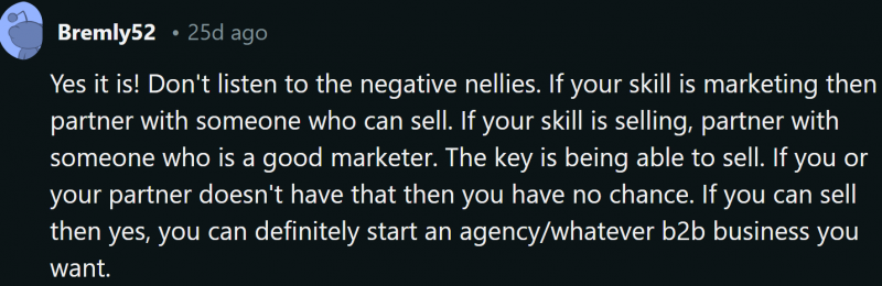 reddit user suggests sales skills are the key to digital marketing